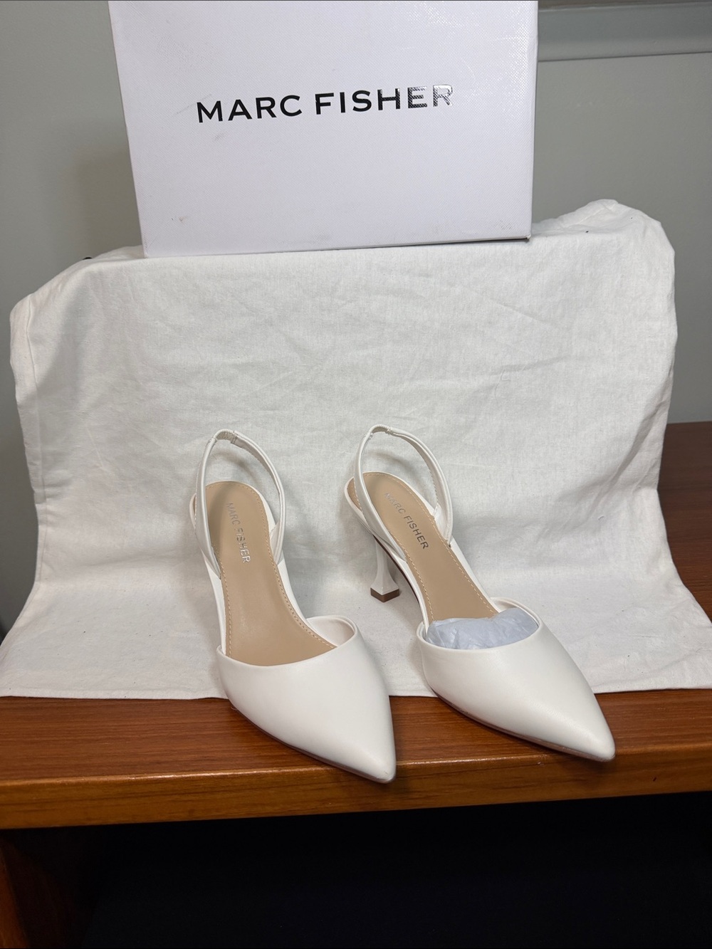 Marc Fisher White Pointed Slingback Pumps